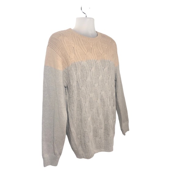 Commerce  Sweater Mens L Fawn Ombré Fisherman Cable Knit Crew Neck Pullover New - Picture 4 of 12